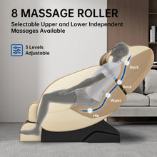 Load image into Gallery viewer, Premium full body massage chair with zero gravity, featuring 8 adjustable massage rollers for neck, back, waist, and hip in khaki.