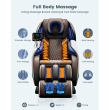 Load image into Gallery viewer, Luxury 4D Zero Gravity Shiatsu Massage Chair with Heating, Bluetooth, and full-body massage features including airbags and foot rollers.