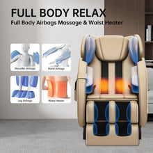 Load image into Gallery viewer, Premium khaki full body massage chair with airbag massage and waist heater for ultimate relaxation.