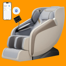 Load image into Gallery viewer, Golden Massage 4D Massage Chair with app control, zero gravity, and sleek leather design for ultimate relaxation.