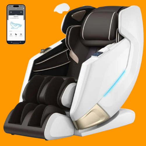 Golden Massage 4D chair with app control, 55-inch SL track, and sleek design for ultimate relaxation.