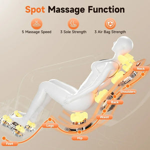 Spot massage function with adjustable speeds, sole strength, and airbag strength for targeted relaxation on a massage chair.